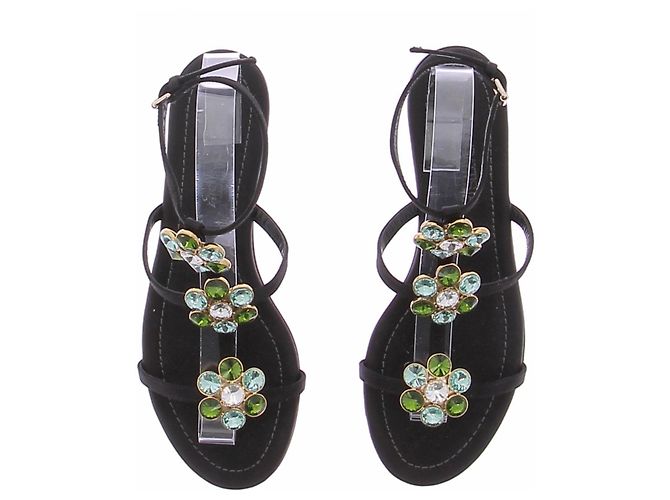 Giambattista Valli Sandali neri con fiori in strass Nero - vista 4