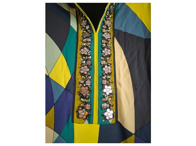 Emilio Pucci Maxikleid mit geometrischem Print Blau Beige Grün Gelb Dunkelblau - Ansicht 6