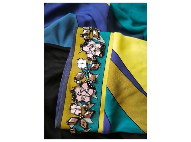 Emilio Pucci Maxikleid mit geometrischem Print Blau Beige Grün Gelb Dunkelblau - Ansicht 7