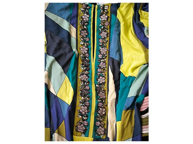 Emilio Pucci Maxikleid mit geometrischem Print Blau Beige Grün Gelb Dunkelblau - Ansicht 8