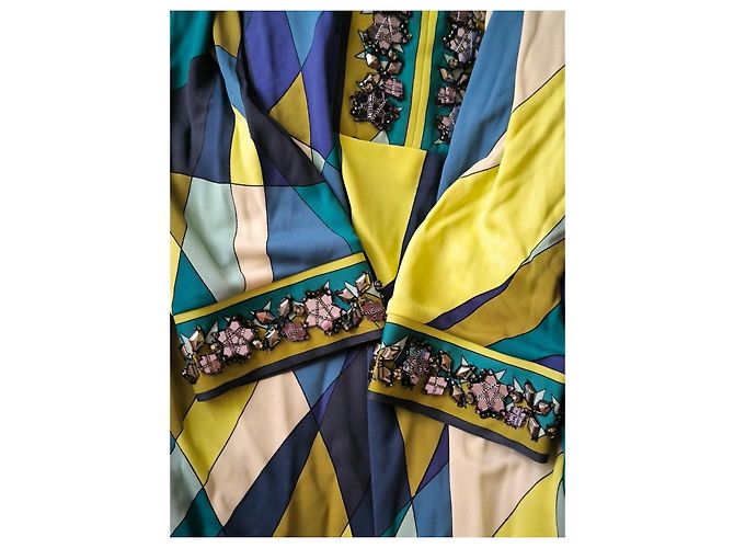 Emilio Pucci Maxikleid mit geometrischem Print Blau Beige Grün Gelb Dunkelblau - Ansicht 9