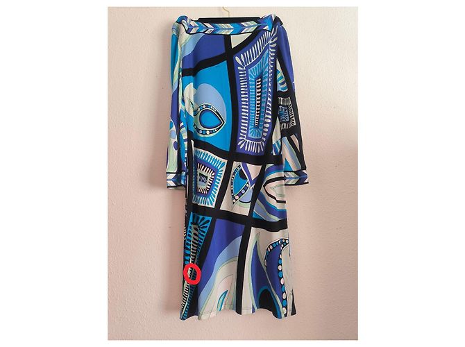 Abito Emilio Pucci Stampa Geometrica Blu e Bianca Nero Bianco Verde Grigio Blu chiaro - vista 5