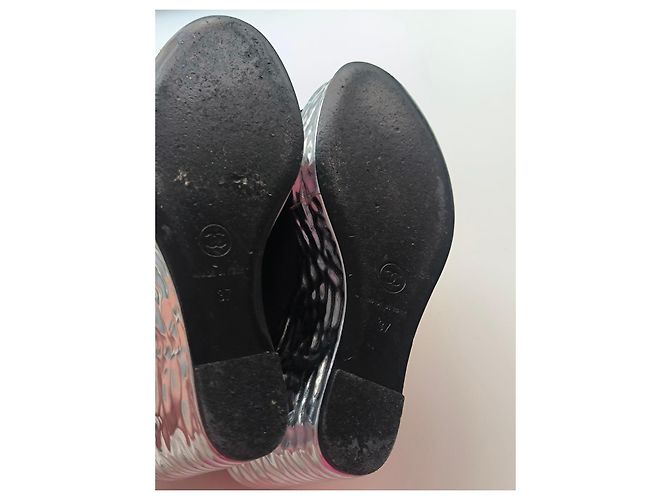 Chanel Sandali con Zeppa in Pelle Nera e Argento Nero Metallico - vista 10