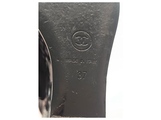 Chanel Sandali con Zeppa in Pelle Nera e Argento Nero Metallico - vista 11