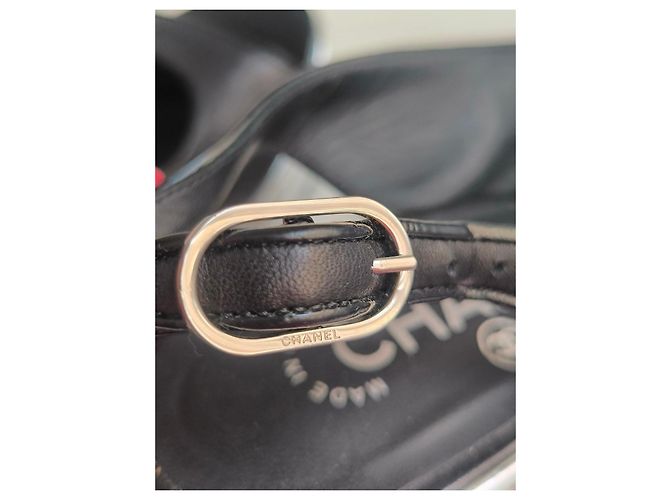 Chanel Sandali con Zeppa in Pelle Nera e Argento Nero Metallico - vista 8