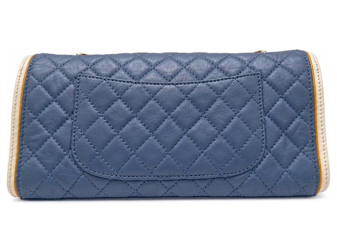 Chanel 2.55 Borsa a Patta in Pelle Blu Bianco - vista 3