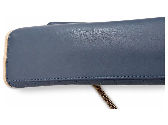 Chanel 2.55 Borsa a Patta in Pelle Blu Bianco - vista 6