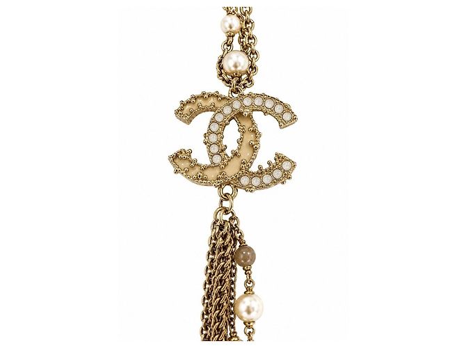 Collana Sautoir Chanel in Metallo Dorato e Perle Crudo Gold hardware - vista 5