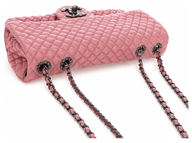 Timeless Chanel Medium Classic Flap Borsa Pelle d'Agnello Rosa - vista 4