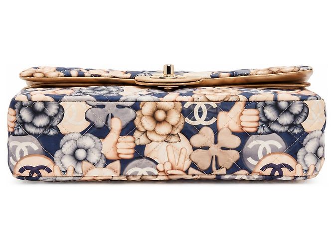 Timeless Chanel Klappentasche aus bedrucktem Stoff, Multicolour Braun Weiß Mehrfarben Beige - Ansicht 7