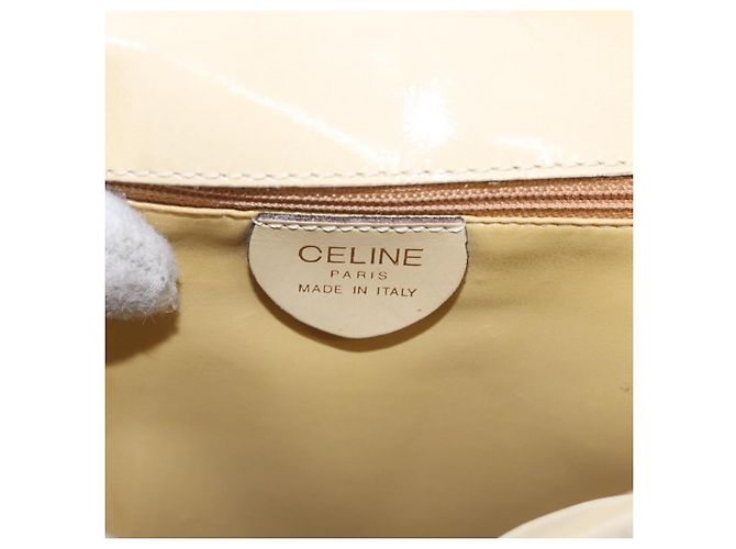 Céline Borsa a Tracolla CELINE Vernice Beige Tono Oro Auth 198345A - vista 18