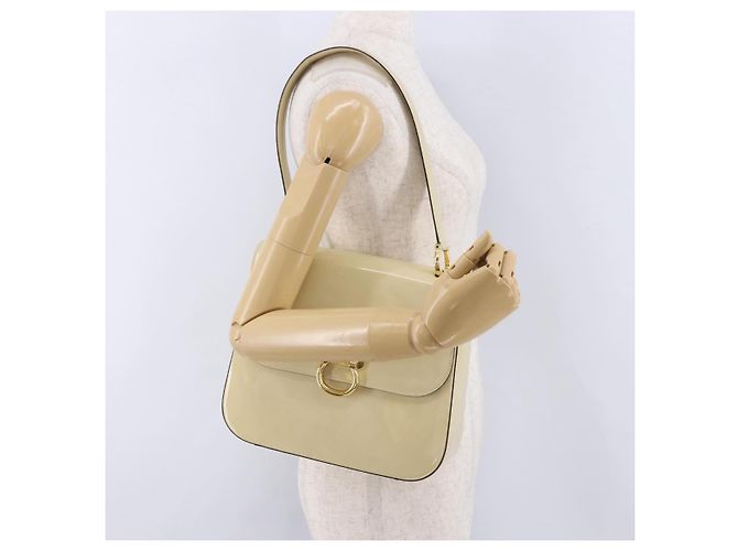 Céline Borsa a Tracolla CELINE Vernice Beige Tono Oro Auth 198345A - vista 23