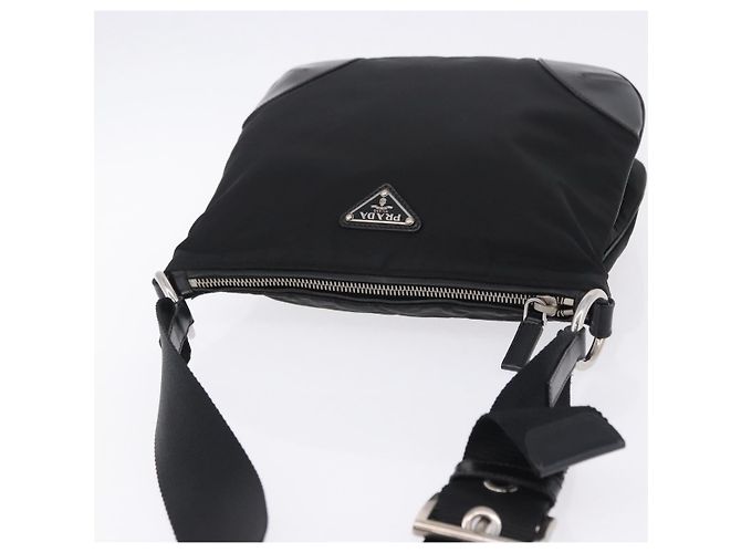 Borsa a tracolla PRADA Nylon Black Silver Auth 198359V Nero Argento - vista 6