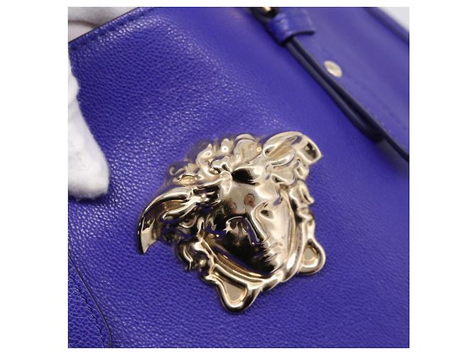 Borsa Tote VERSACE Medusa in pelle 2 vie Blu Tono Oro Auth BA14875V - vista 11