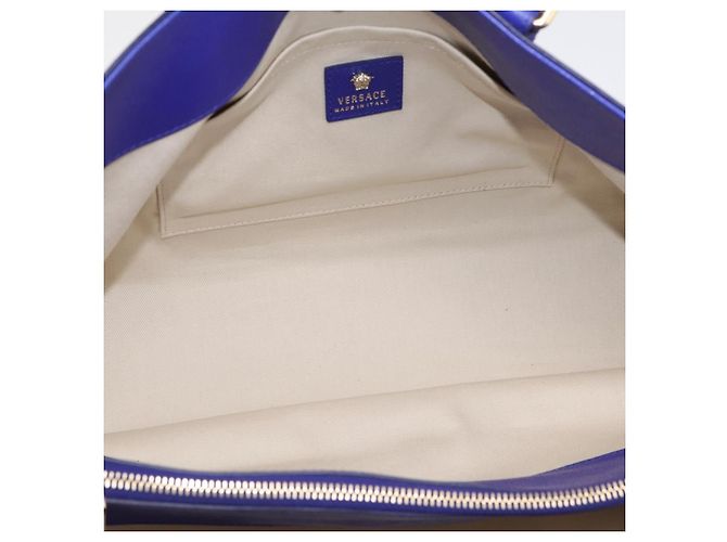 Borsa Tote VERSACE Medusa in pelle 2 vie Blu Tono Oro Auth BA14875V - vista 12