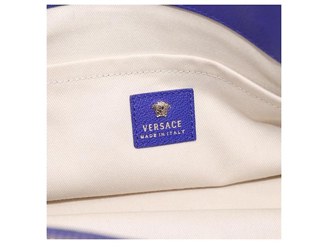 Borsa Tote VERSACE Medusa in pelle 2 vie Blu Tono Oro Auth BA14875V - vista 18