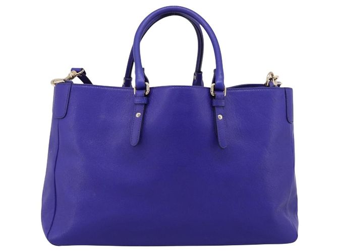 Borsa Tote VERSACE Medusa in pelle 2 vie Blu Tono Oro Auth BA14875V - vista 2