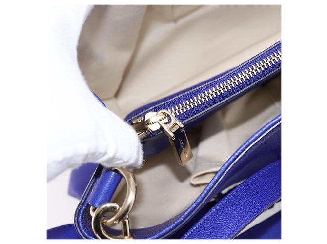 Borsa Tote VERSACE Medusa in pelle 2 vie Blu Tono Oro Auth BA14875V - vista 22