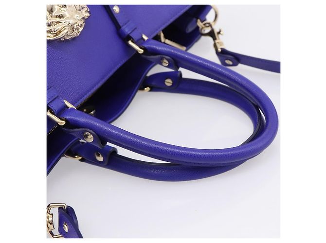 Borsa Tote VERSACE Medusa in pelle 2 vie Blu Tono Oro Auth BA14875V - vista 7