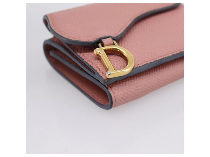 Portafoglio compatto Saddle Christian Dior in pelle rosa oro Auth 198797A D'oro - vista 14