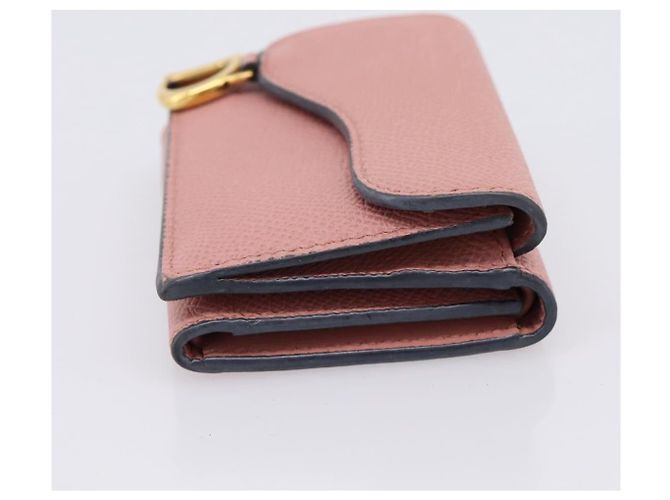 Portafoglio compatto Saddle Christian Dior in pelle rosa oro Auth 198797A D'oro - vista 4
