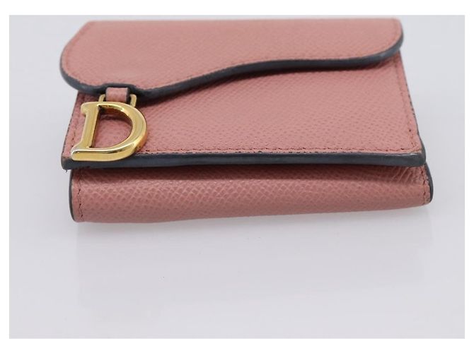 Portafoglio compatto Saddle Christian Dior in pelle rosa oro Auth 198797A D'oro - vista 6