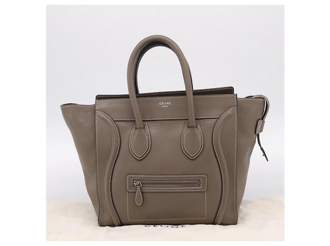 Céline CELINE Luggage Mini Hand Bag Leather Gray Silver Auth am12449A Marrone Argento - vista 12