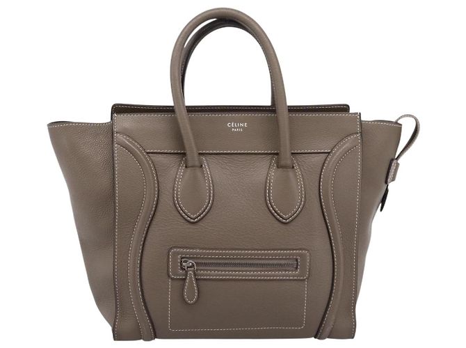 Céline CELINE Luggage Mini Hand Bag Leather Gray Silver Auth am12449A Marrone Argento - vista 13