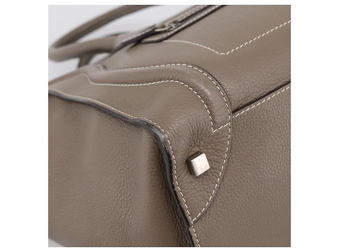 Céline CELINE Luggage Mini Hand Bag Leather Gray Silver Auth am12449A Marrone Argento - vista 14