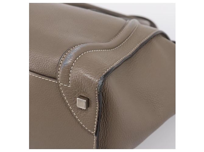 Céline CELINE Luggage Mini Hand Bag Leather Gray Silver Auth am12449A Marrone Argento - vista 15