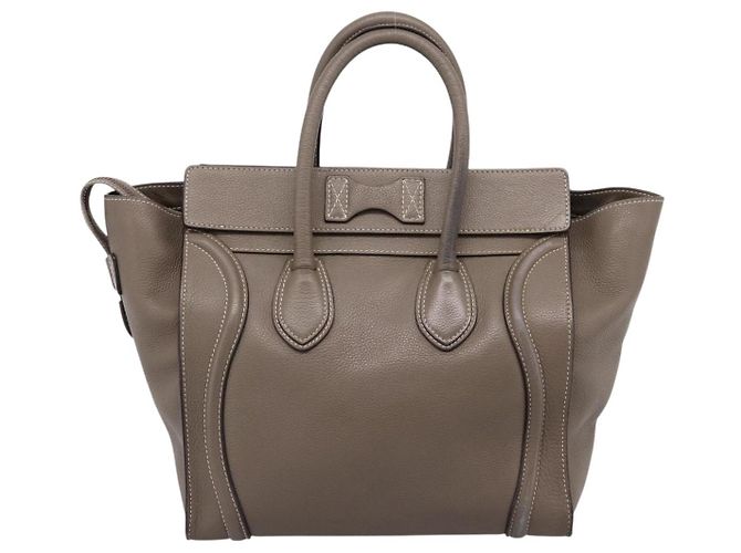 Céline CELINE Luggage Mini Hand Bag Leather Gray Silver Auth am12449A Marrone Argento - vista 2