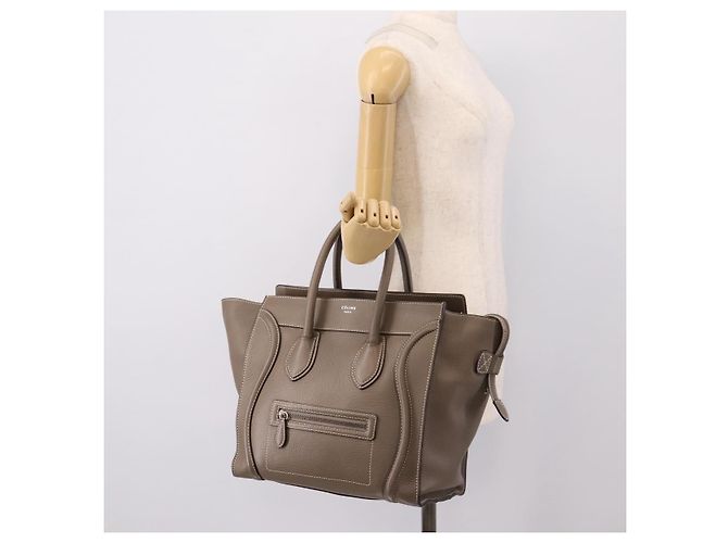 Céline CELINE Luggage Mini Hand Bag Leather Gray Silver Auth am12449A Marrone Argento - vista 24