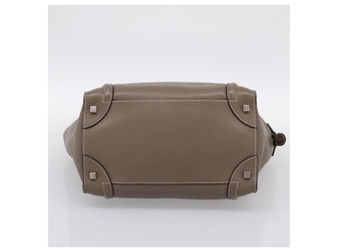 Céline CELINE Luggage Mini Hand Bag Leather Gray Silver Auth am12449A Marrone Argento - vista 5