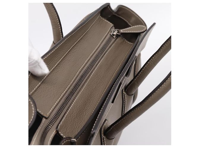 Céline CELINE Luggage Mini Hand Bag Leather Gray Silver Auth am12449A Marrone Argento - vista 6