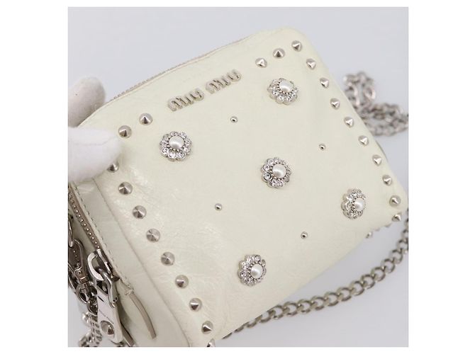 Miu Miu Matelasse Chain Shoulder Pouch Vitellolux Ivory Silver Auth 198684A Argento Crudo - vista 10