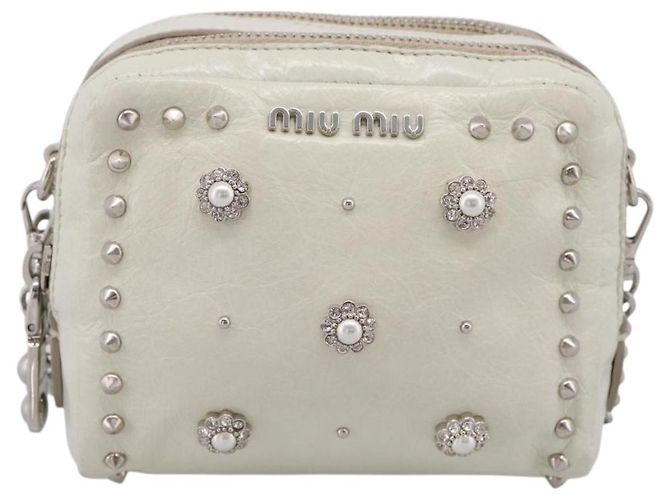 Miu Miu Matelasse Chain Shoulder Pouch Vitellolux Ivory Silver Auth 198684A Argento Crudo - vista 13