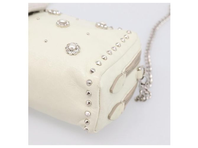 Miu Miu Matelasse Chain Shoulder Pouch Vitellolux Ivory Silver Auth 198684A Argento Crudo - vista 14