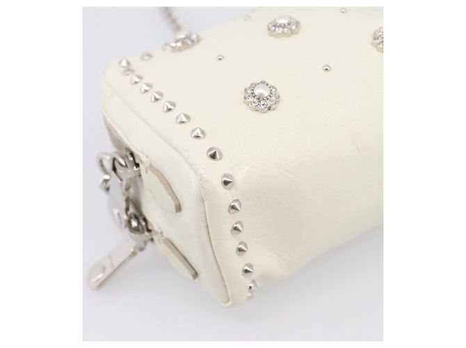 Miu Miu Matelasse Chain Shoulder Pouch Vitellolux Ivory Silver Auth 198684A Argento Crudo - vista 15