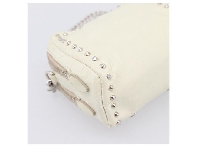 Miu Miu Matelasse Chain Shoulder Pouch Vitellolux Ivory Silver Auth 198684A Argento Crudo - vista 17