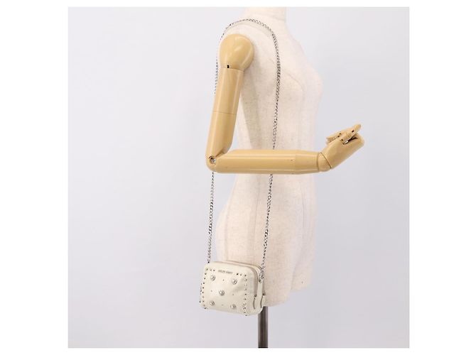 Miu Miu Matelasse Chain Shoulder Pouch Vitellolux Ivory Silver Auth 198684A Argento Crudo - vista 23