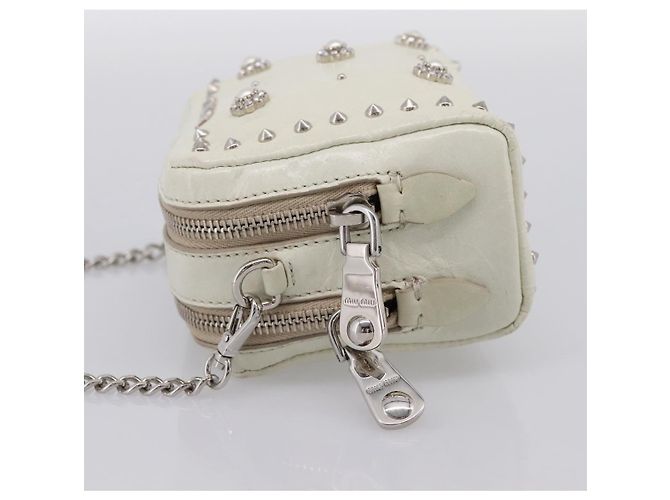 Miu Miu Matelasse Chain Shoulder Pouch Vitellolux Ivory Silver Auth 198684A Argento Crudo - vista 3