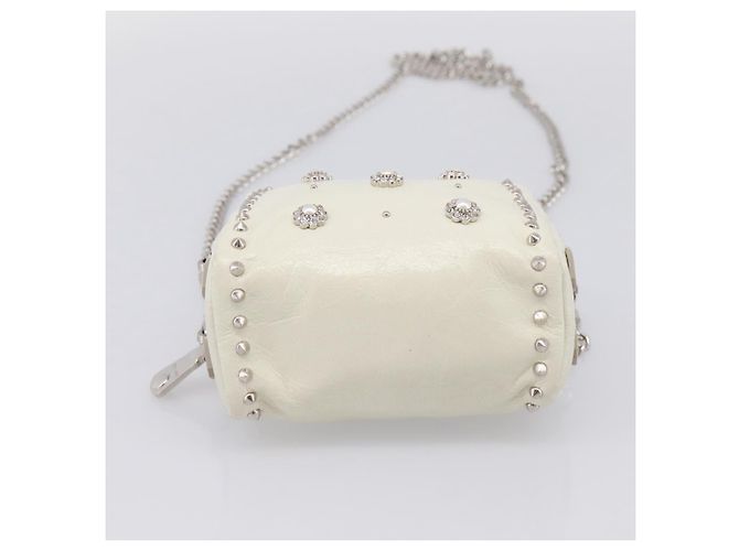 Miu Miu Matelasse Chain Shoulder Pouch Vitellolux Ivory Silver Auth 198684A Argento Crudo - vista 5