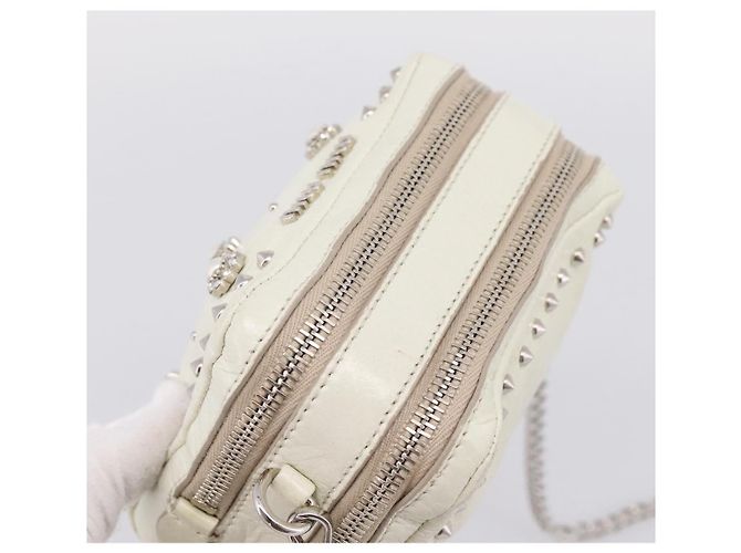 Miu Miu Matelasse Chain Shoulder Pouch Vitellolux Ivory Silver Auth 198684A Argento Crudo - vista 6