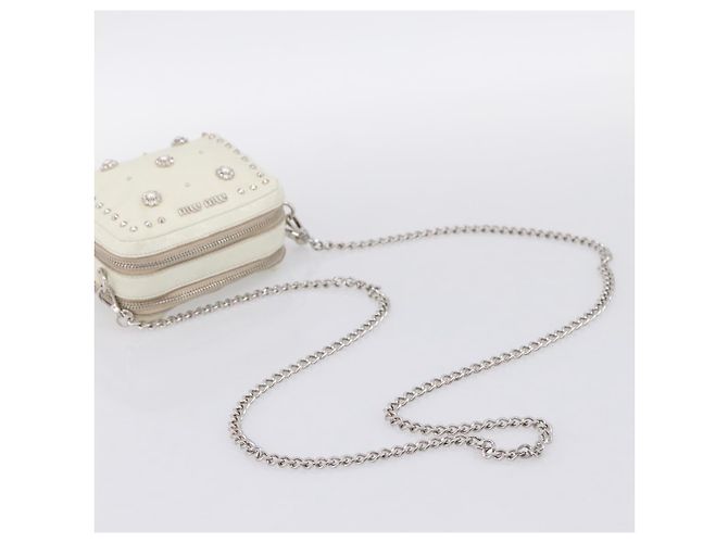 Miu Miu Matelasse Chain Shoulder Pouch Vitellolux Ivory Silver Auth 198684A Argento Crudo - vista 7