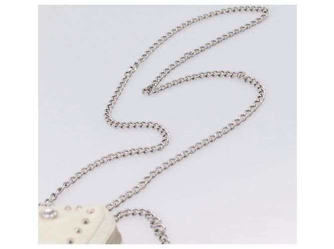 Miu Miu Matelasse Chain Shoulder Pouch Vitellolux Ivory Silver Auth 198684A Argento Crudo - vista 8