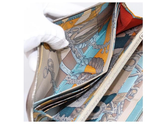 Hermès HERMES Azap Long Silk Inn Cartera Larga de Cuero Beige Silver Auth 198757A Plata - vista 17