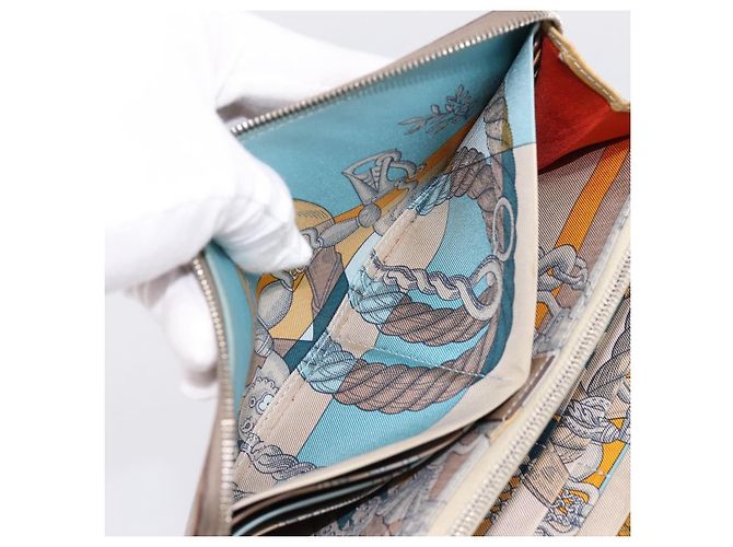 Hermès HERMES Azap Long Silk Inn Cartera Larga de Cuero Beige Silver Auth 198757A Plata - vista 22