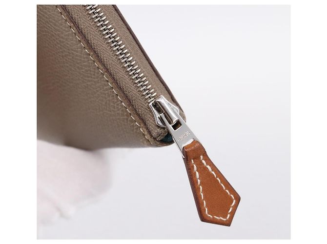 Hermès HERMES Azap Long Silk Inn Cartera Larga de Cuero Beige Silver Auth 198757A Plata - vista 8