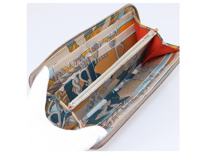 Hermès HERMES Azap Long Silk Inn Cartera Larga de Cuero Beige Silver Auth 198757A Plata - vista 9
