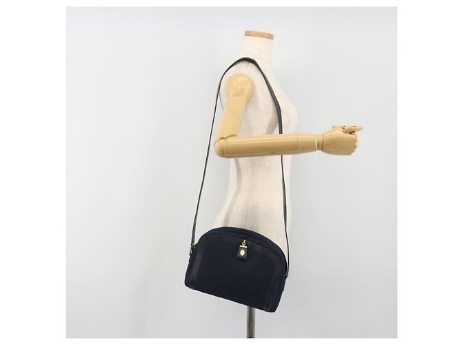 Borsa a tracolla Christian Dior Trotter Canvas Navy Gold Auth 198292 D'oro Blu navy - vista 20